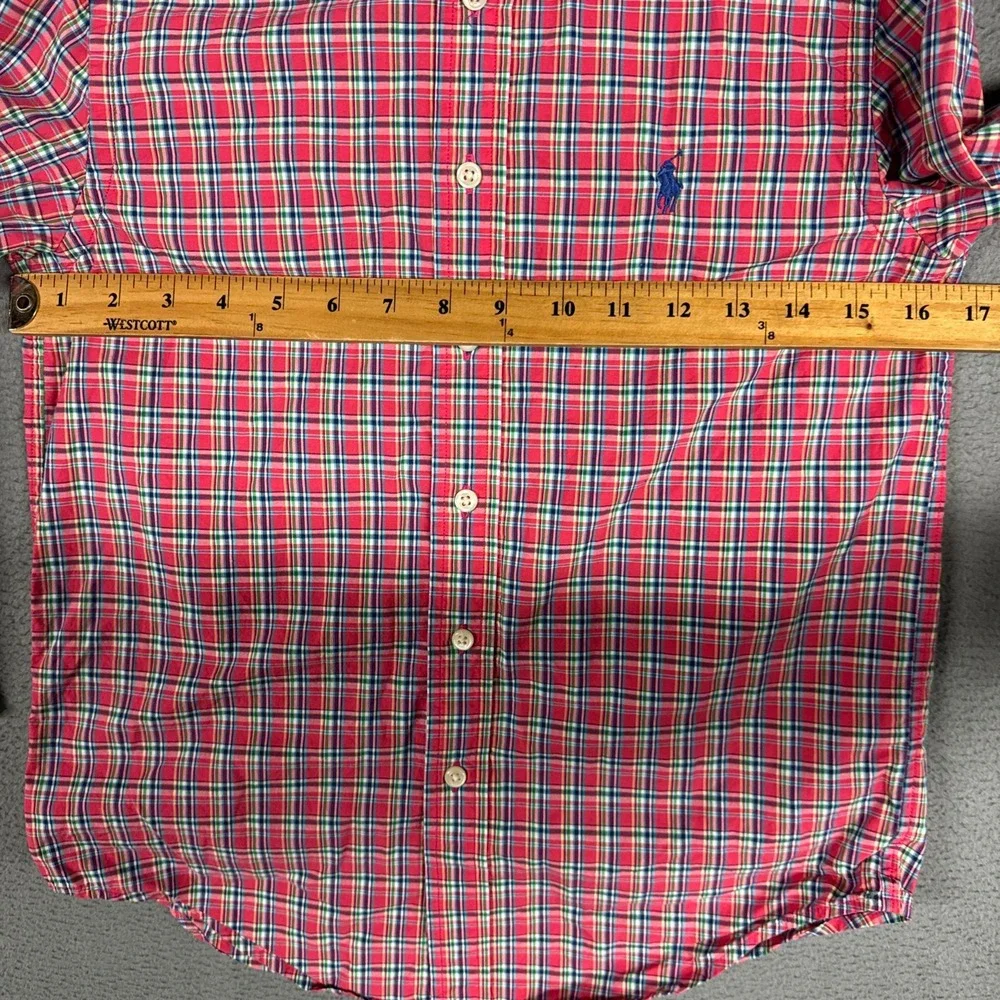 Ralph Lauren Shirt Boys Medium 10-12 Pink Plaid Long Sleeve Button Down Pony